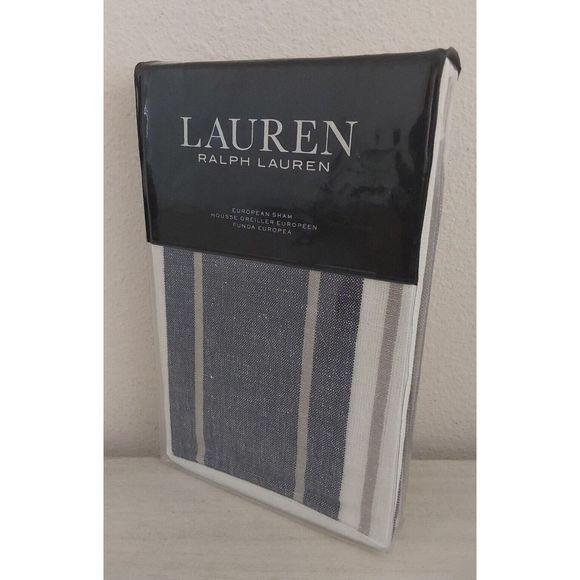 Ralph Lauren DOMINIQUE YARN DYE Blue White European Euro Pillow Sham 26"x26" - Picture 2 of 10